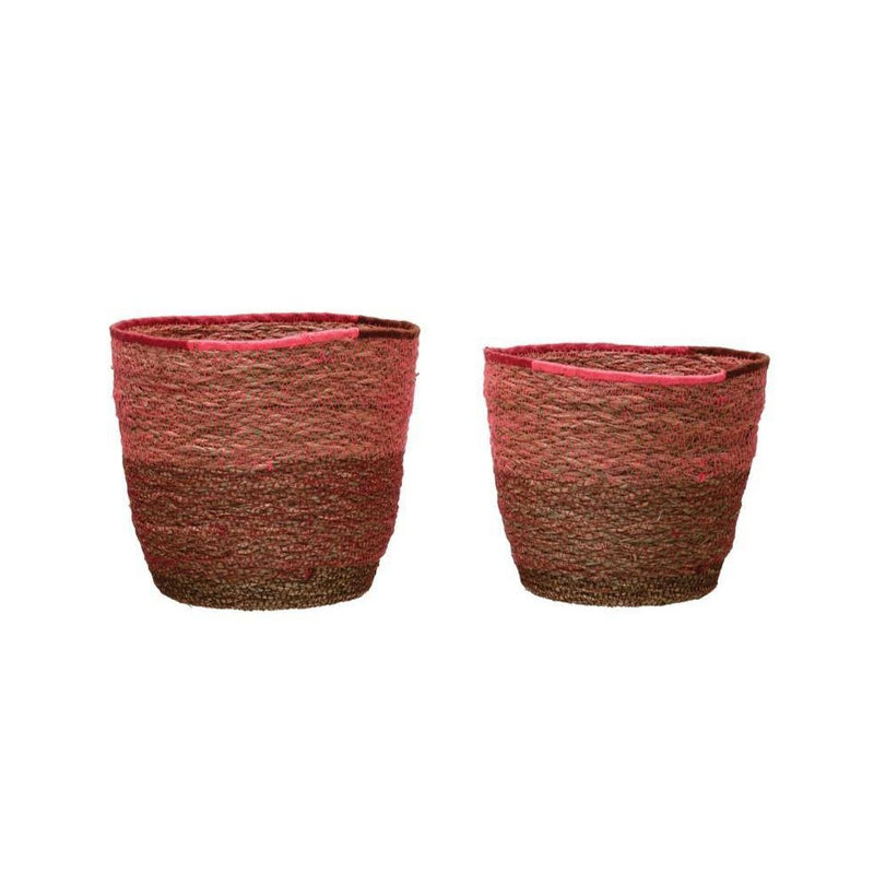 Pink Seagrass Baskets - Set of 2 - Sootheandsage.com