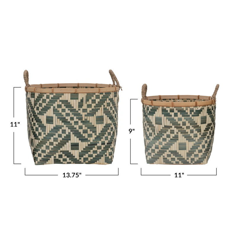 Green & Natural Hand-Woven Bamboo Baskets - Set of 2 - Sootheandsage.com