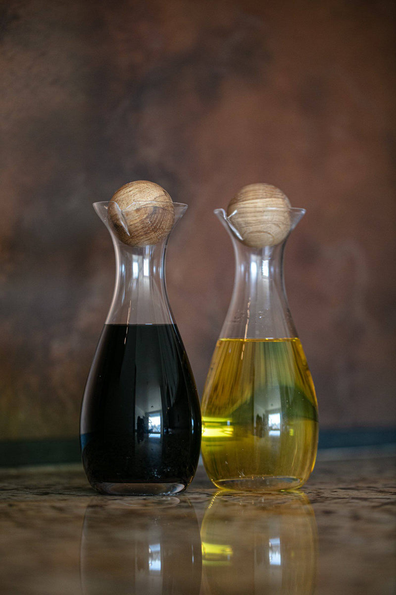 Glass & Oak Oil & Vinegar Set - Sootheandsage.com